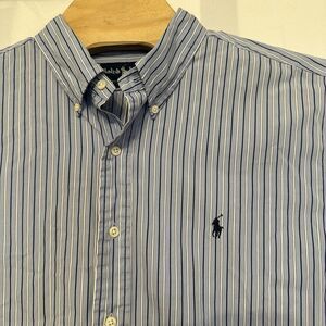 Ralph Lauren Mens Size XXL Blue Stripe Classic Fit Long Sleeve Button Down Shirt